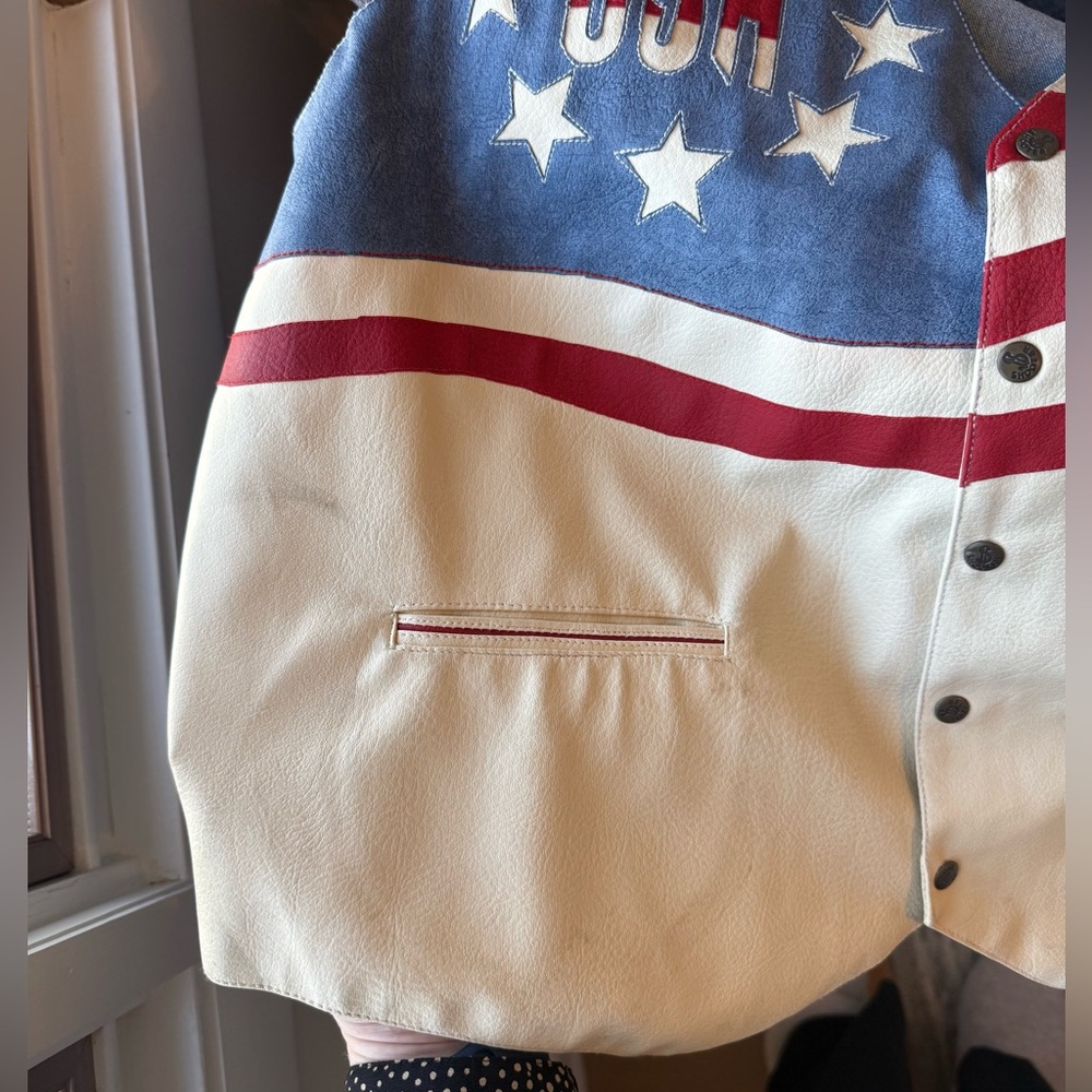 Vintage USA Jean & Leather Vest – Size XL | Statue of Liberty & Stars Design - Picture 3 of 9